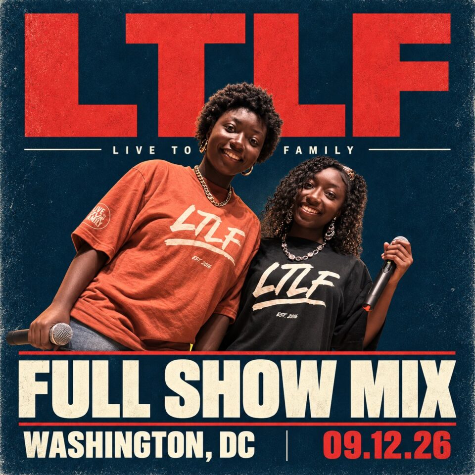 LTLF Full Show Mix cover featuring two LTLF performers holding microphones. Washington, DC • 09.12.26.